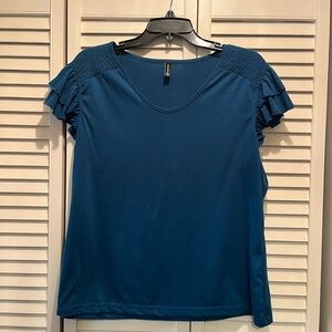 Elegant Blue Ruffle Sleeve Top